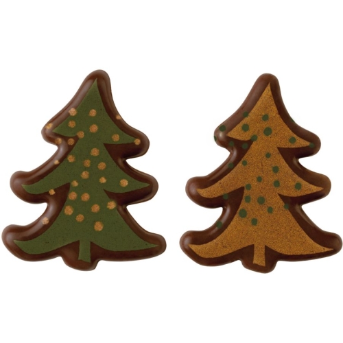 2 Sapins Vert/Or/Marron (3 cm) - Chocolat Noir 