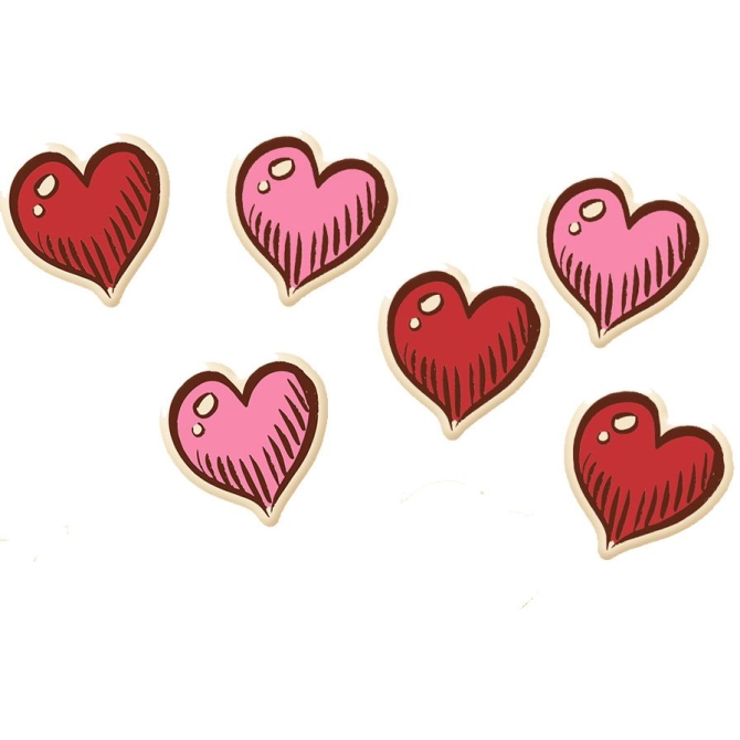 6 Petits Coeurs Rose et Rouge (2, 1 cm) � Chocolat Blanc 