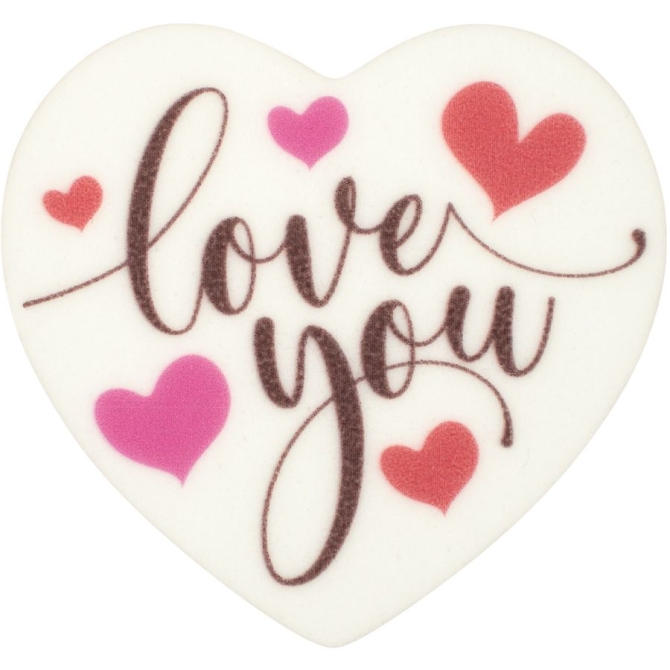 1 Plaquette Coeur Love You en Sucre - 6 cm