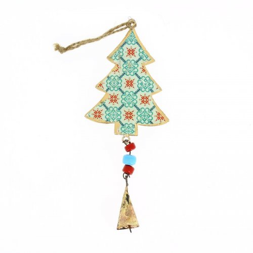 Suspension Sapin  Motifs et Clochette N5 (19 cm) - Mtal 