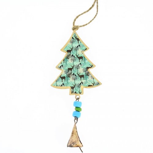 Suspension Sapin  Motifs et Clochette N6 (19 cm) - Mtal 
