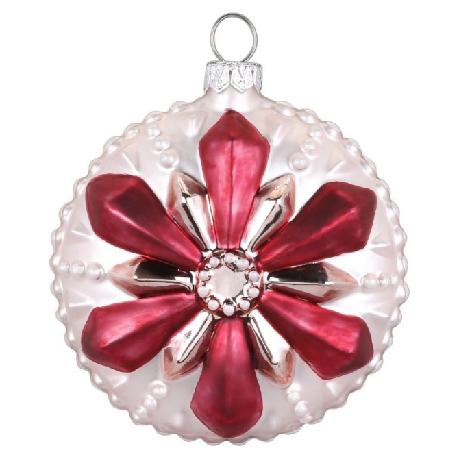 Boule Bijou Rose Fleur Flocon (8 cm) - Verre 