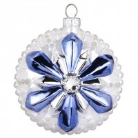 Boule Bijou Bleu Fleur Flocon (8 cm) - Verre