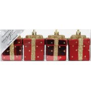 4 Suspensions Cadeaux Rouge/Or (6 cm) - Plastique