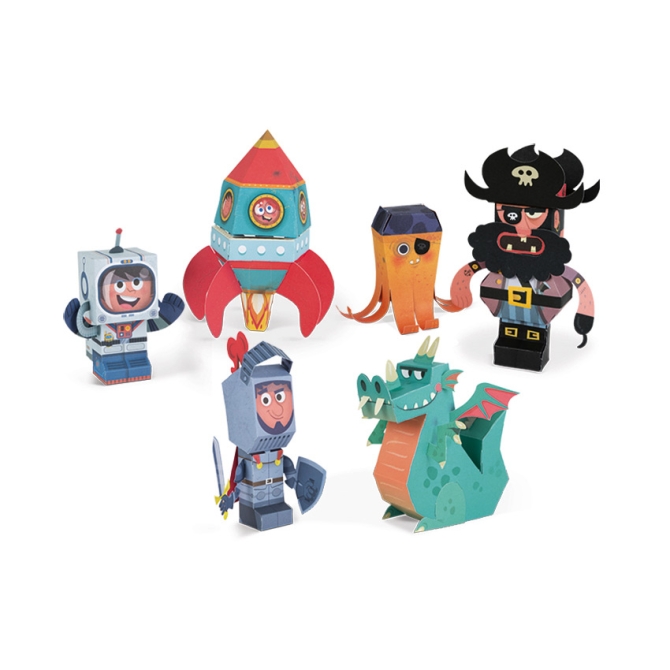 6 Figurines Paper Toys  +  Valisette carton 