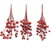 3 Branches de Baies Rouge laqué (18 cm)