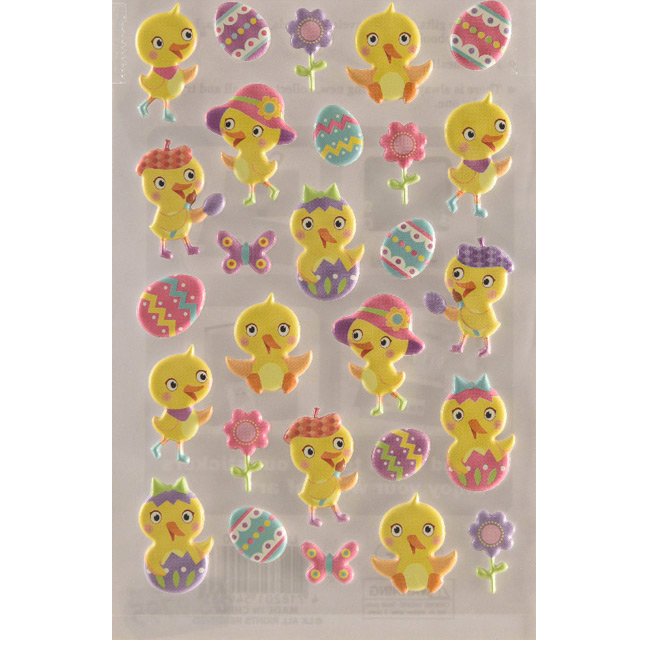 27 Stickers de Pques Poussins et oeufs - Plastifi 