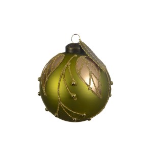 3 Boules Noël Vert Olive Feuille Or (8 cm) - Verre