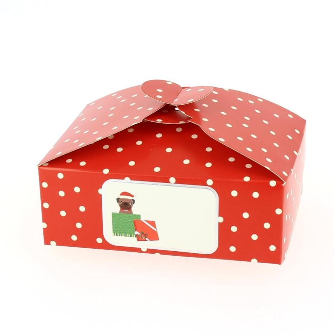 6 Botes Cadeaux Pois Rouge / Blanc uni - Carton 