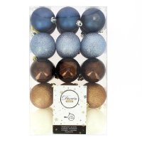 30 Boules Noël Bleu/Blanc/Argent/Marron/Bronze (6 cm)