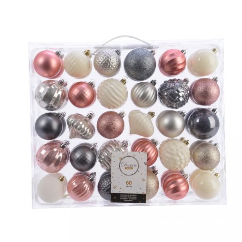 60 Boules Nol Rose / Argent / Gris / Blanc 