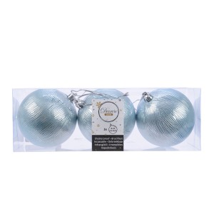 3 Boules Nol Bleu Givr Relief (8 cm)