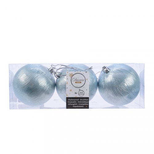 3 Boules Nol Bleu Givr Relief (8 cm) 