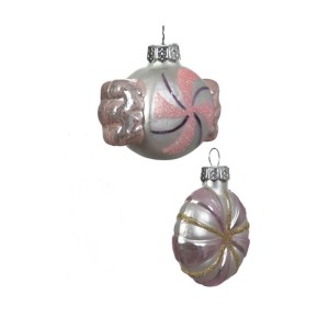 2 Suspensions Bonbons Nacr Rose/Parme (6 cm) - Verre