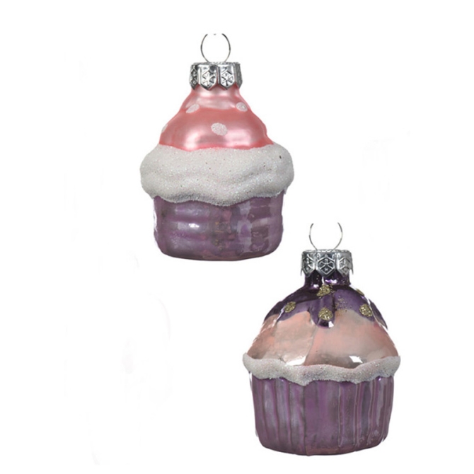 2 Suspensions Cupcakes Rose / Parme / Violet (5 cm) - Verre 