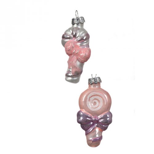2 Suspensions Sucettes Nacr Rose/Parme (7 cm) - Verre 