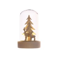 Petite Cloche Lumineuse Dcor Blanc 2 Rennes (8 cm) - Verre/Bois