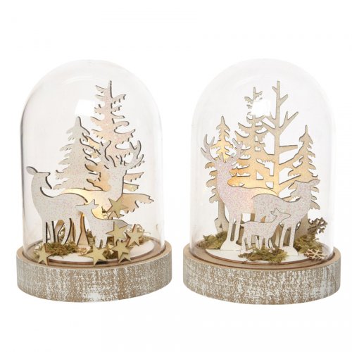 1 Grande Cloche Lumineuse Rennes Familly (18,5 cm) - Verre/Bois 