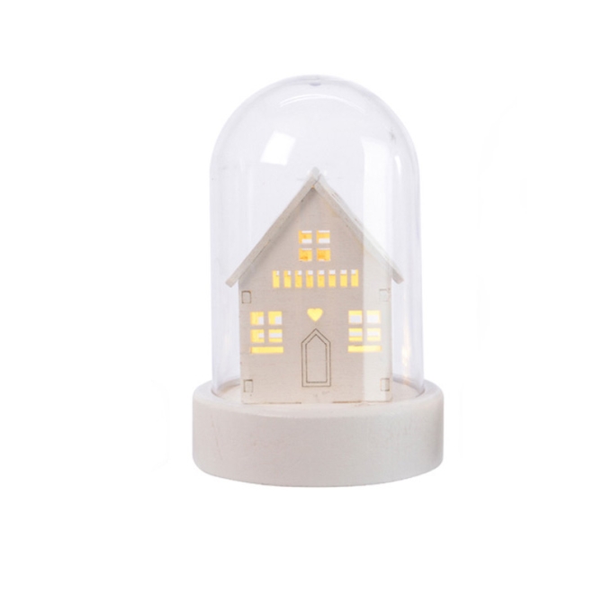 Cloche Lumineuse Dcor Blanc Maison (10 cm) - Plastique / Bois 