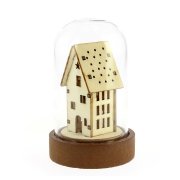 Petite Cloche Lumineuse Maison haute (9 cm) - Verre/Bois