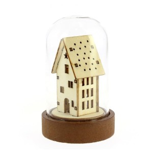 Petite Cloche Lumineuse Maison haute (9 cm) - Verre/Bois