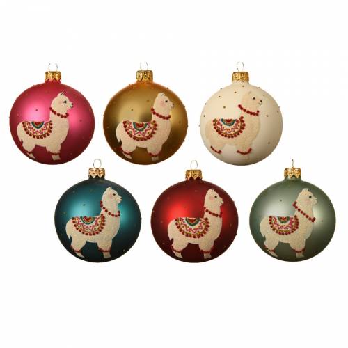 6 Boules de Noël Lama - Verre 