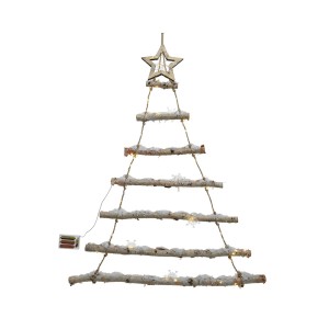 Sapin Mural Branches enneiges LED (90 cm) - Bois et Corde