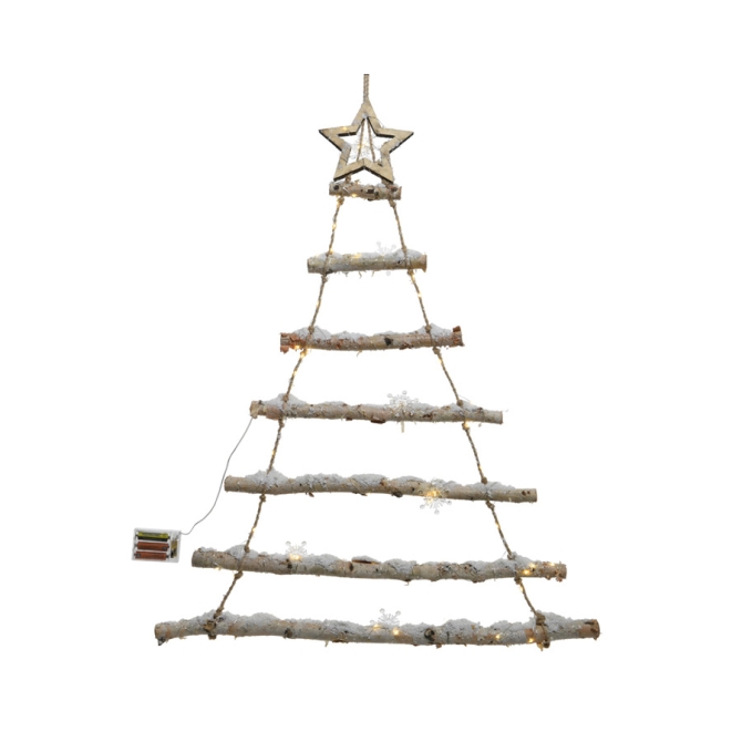 Sapin Mural Branches enneiges LED (90 cm) - Bois et Corde 