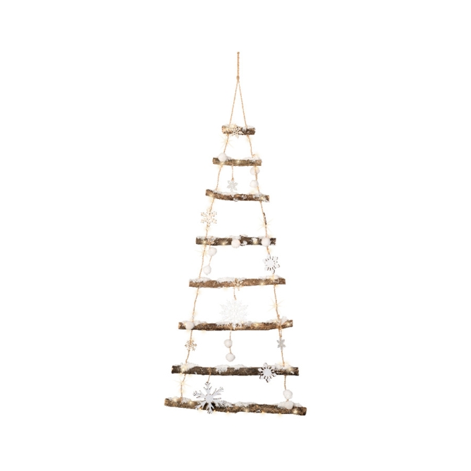 Sapin Mural Branches enneigées (100 cm) LED - Bois et Corde 