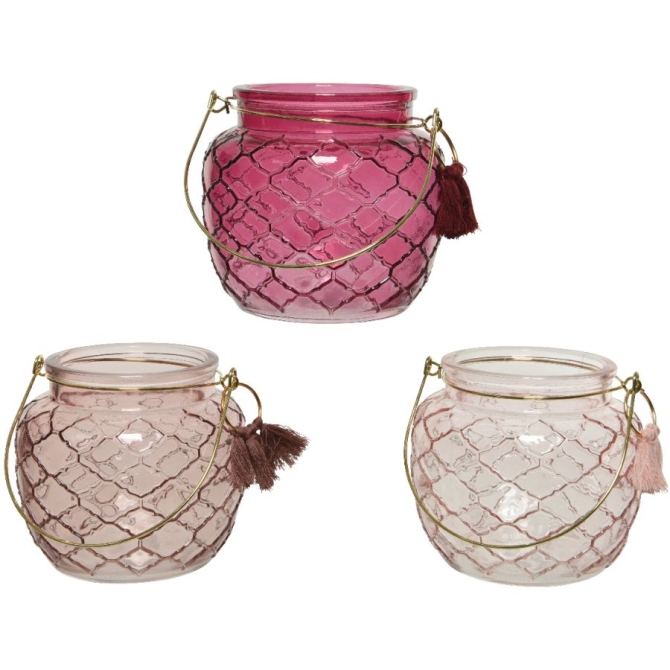 3 Photophores Verre Pampille - Rose 