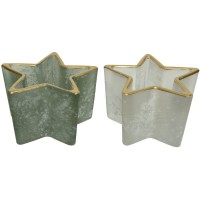 2 Photophores Verre Etoile Blanc/Vert Sauvage Bord Mtallis Champagne