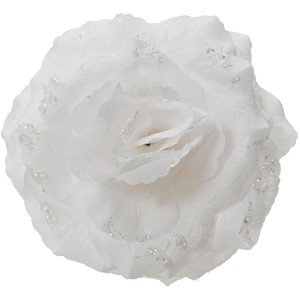 Rose sur Clip Paillettes - Blanc