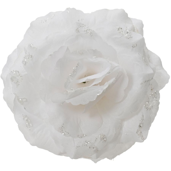Rose sur Clip Paillettes - Blanc 
