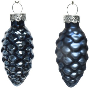 12 Pommes de Pin Bleu Nuit 6 cm  Verre Brillant/Mat