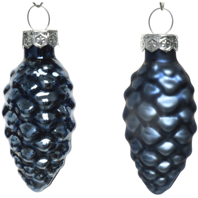 12 Pommes de Pin Bleu Nuit 6 cm – Verre Brillant / Mat