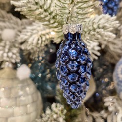 12 Pommes de Pin Bleu Nuit 6 cm � Verre Brillant / Mat. n�2