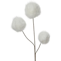 Branche Sur Tige  Fausse Fourrure Blanche  3 Boules