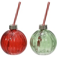Chope Boule de Nol  Verre Transparent Avec Paille