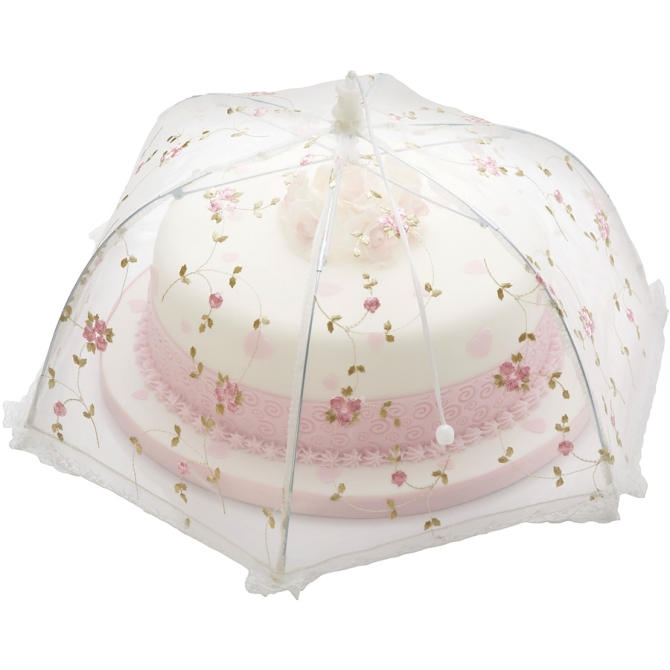 Cloche alimentaire parapluie Fleurs brodes (Medium) 