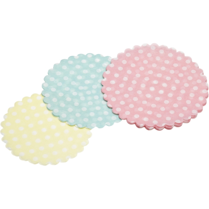 30 Mini Napperons Pastels  Pois (9,  10 et 11 cm) - Papier 