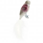 Oiseau Perroquet Blanc/Rose/Argent clip (10 cm) - Verre