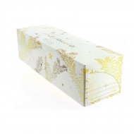 Boîte à Bûche Feuilles Or Joyeuses Fêtes (35 cm) - Carton