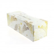Boîte à Bûche Feuilles Or Joyeuses Fêtes (30 cm) - Carton