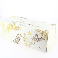 Boîte à Bûche Feuilles Or Joyeuses Fêtes (25 cm) - Carton