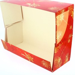 Boîte à Bûche Sapin large Rouge et Or Joyeuses Fêtes (30 cm). n°1