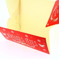 Boîte à Bûche Sapin large Rouge et Or Joyeuses Fêtes (30 cm). n°2