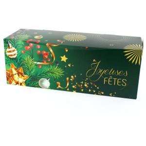 Boîte à Bûche Sapin et baies Joyeuses Fêtes (30 cm)