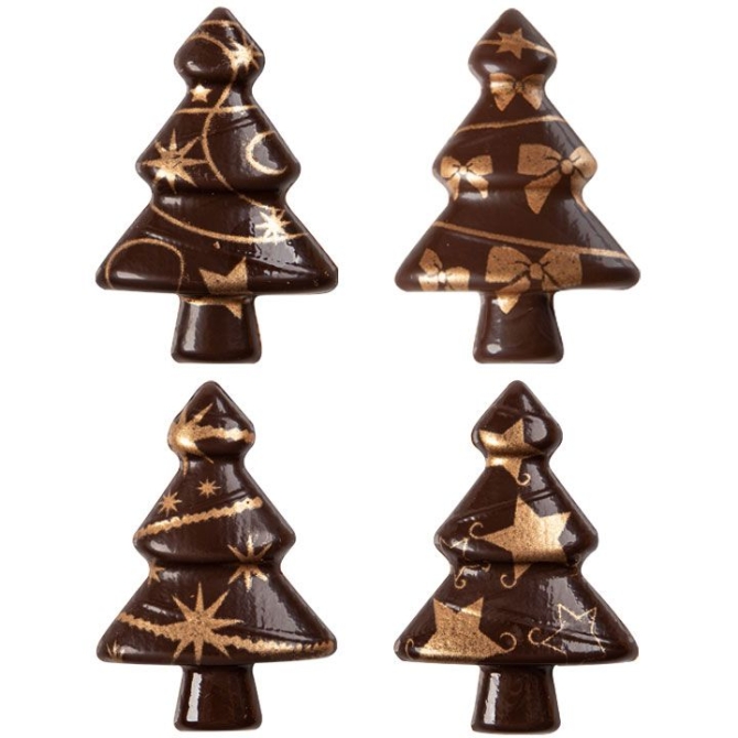 4 Sapins en chocolat Noir / Or / Argent 