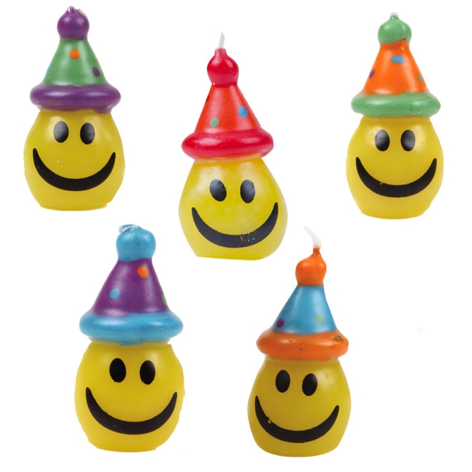 5 bougies Smiley avec chapeaux 
