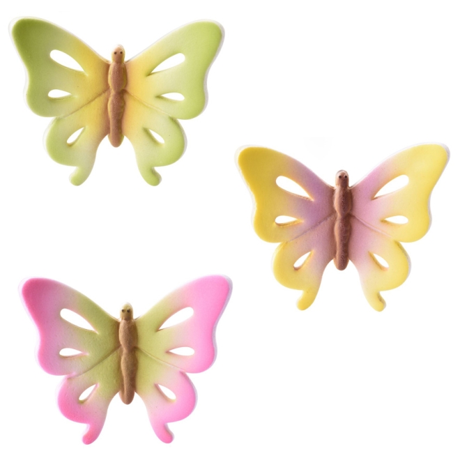 3 Papillons Multicolores 3D (3, 5 cm) - Sucre 